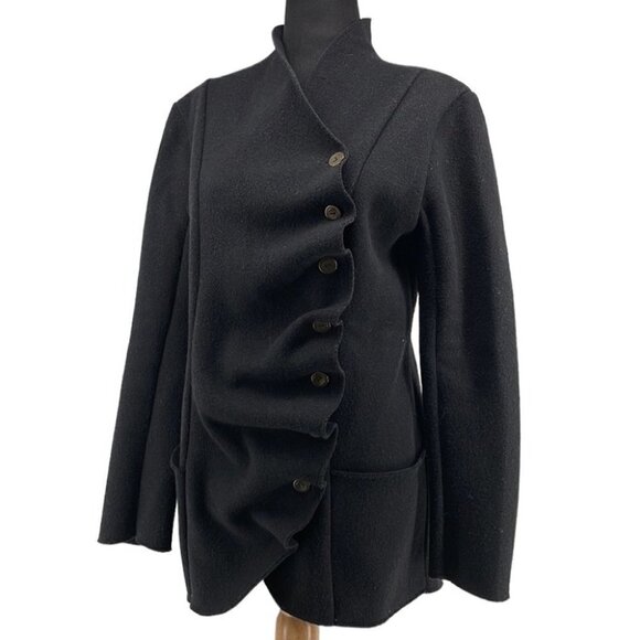 REBECCA King asymmetrical button jack sweater button wool blend minimalist sz S - Picture 1 of 14